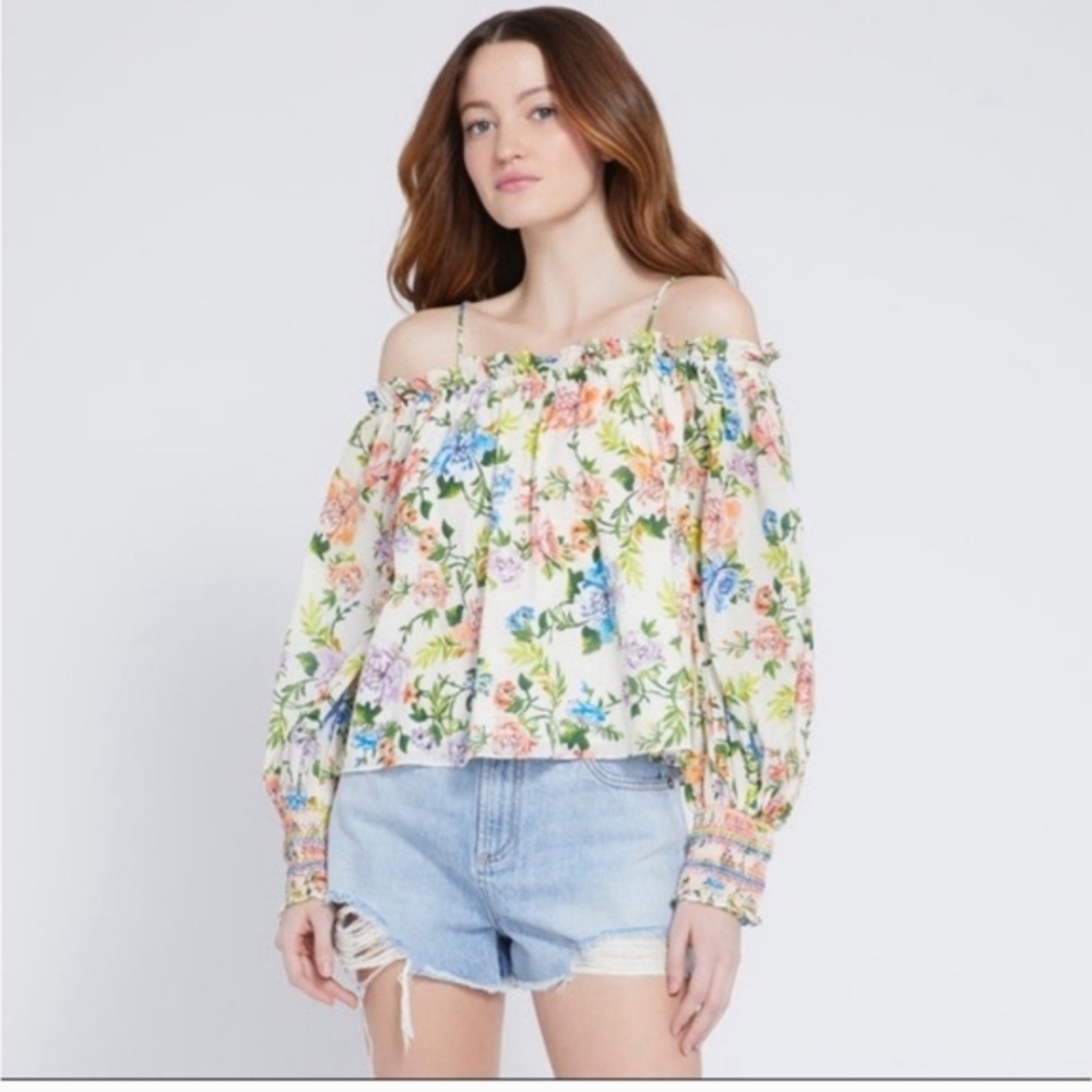 Alice + olivia tereza flora print off shoulder top Size Small - Picture 4 of 15
